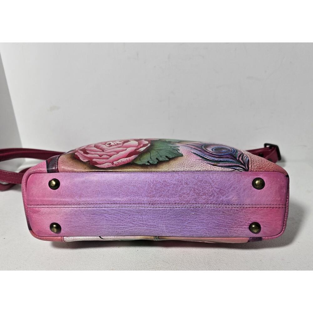 Anuschka Peacock/Rose Hand Painted Leather Crossbody/Shoulder Bag-Rosie Reverie - Picture 7 of 16